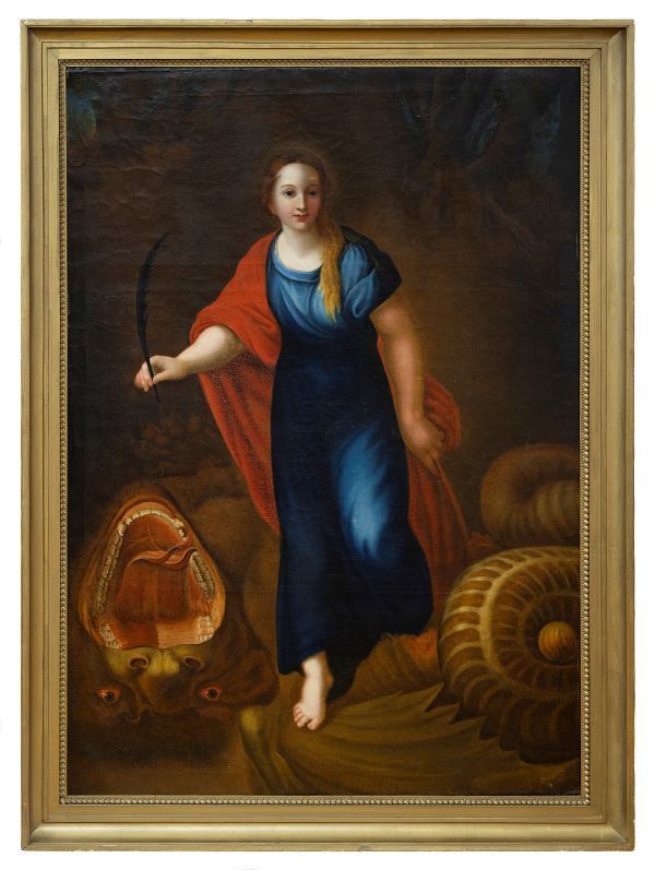 Henriette Westermayr: Heilige Margarethe mit dem Drachen, Öl auf Leinwand, Hanau 1824