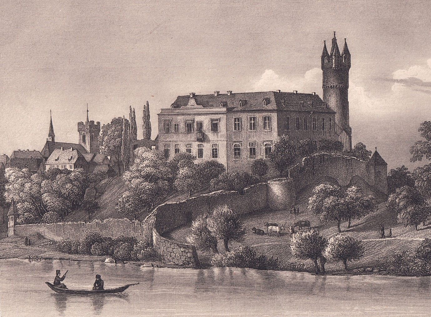 Ansicht von Steinheim, 1847. Gez. v. Fritz Bamberger. Stahlstich v. Carl Mayer´s Kunst-Anstalt. Foto: Kai Jakob